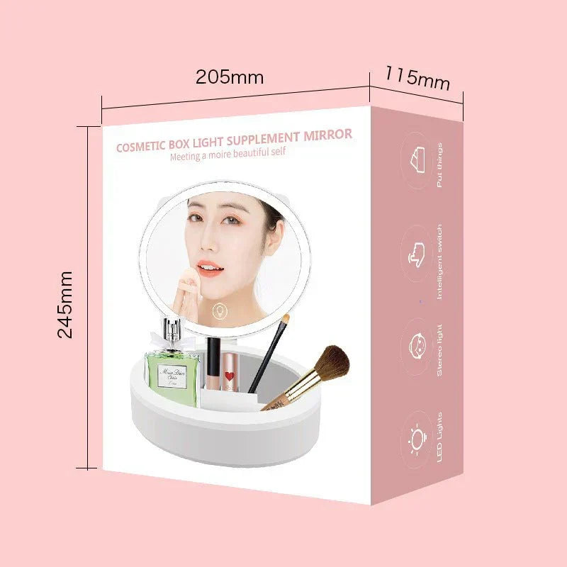 LED Makeup Mirror Desktop Girls Dormitory With Light Storage Box